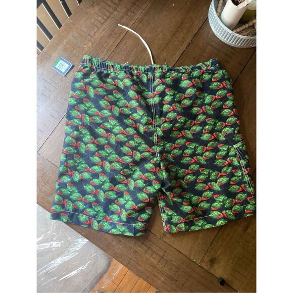 CHAPS Large Swim Trunks Lined NWT Red & Green Fish Pattern - Picture 8 of 9